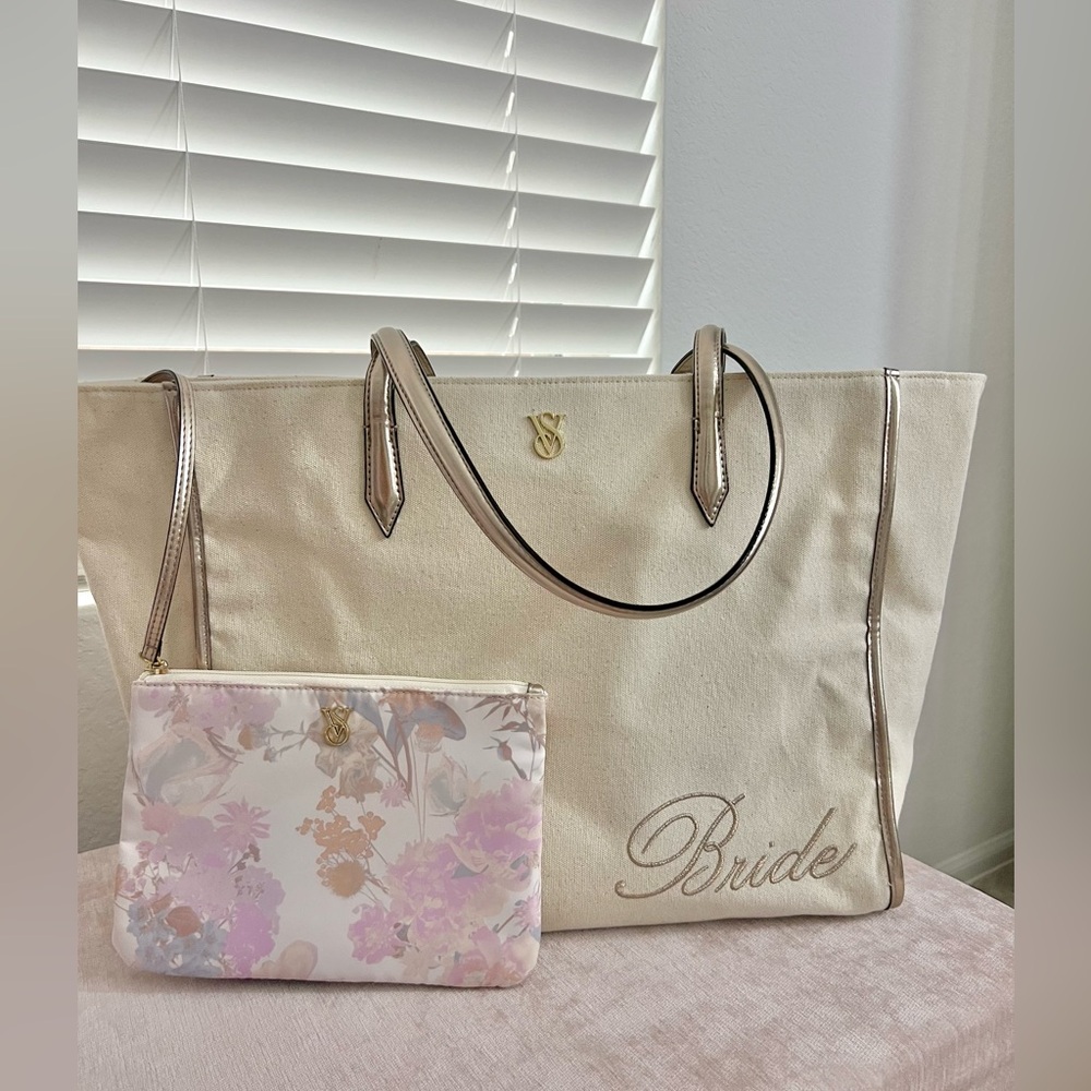Victoria’s Secret Bride Canvas Tote Bag with detachable Floral Pouch